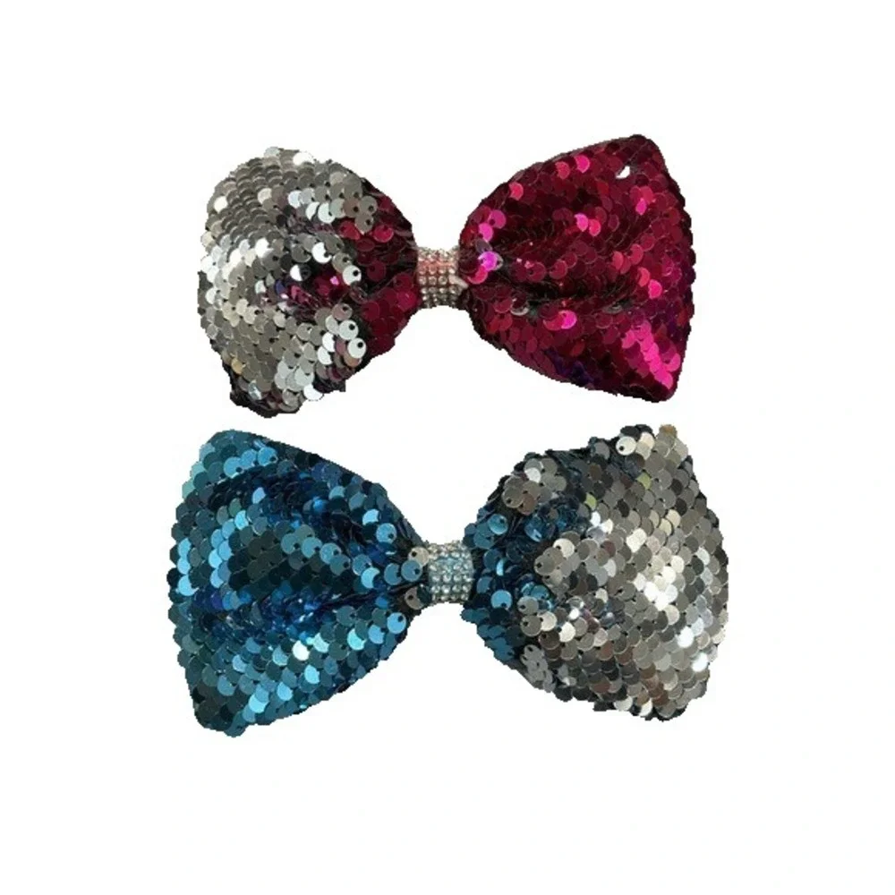 NEW Hair‎ Accessories Bow Clips set of 2 pink blue silver